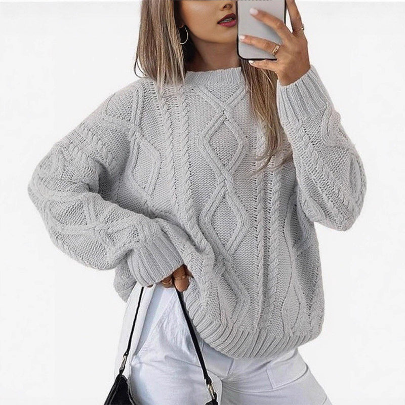 New Autumn/Winter Solid-Color Loose-Fit Knit Top