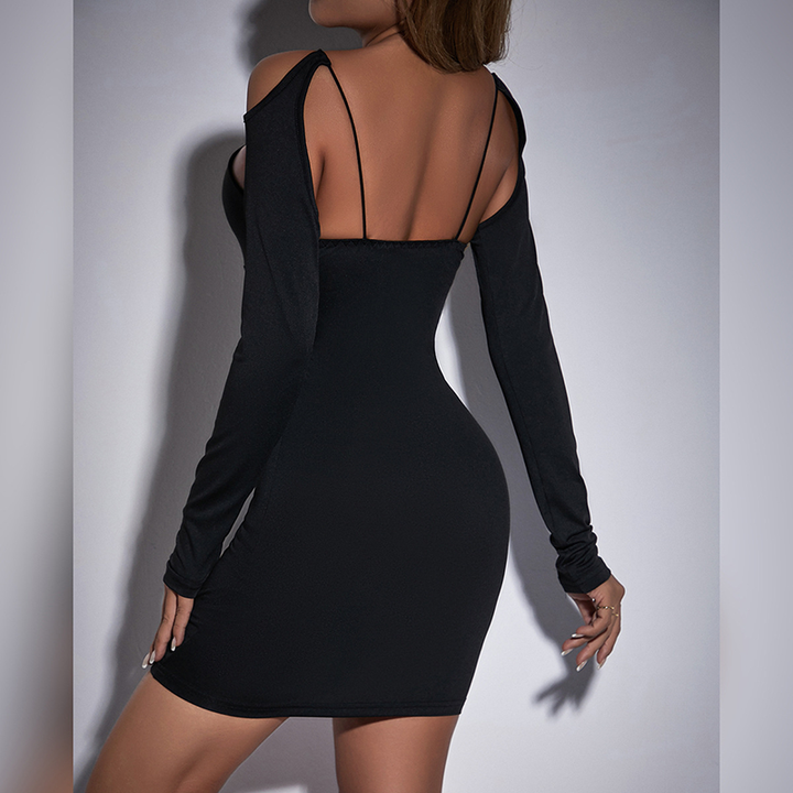 New Backless Solid-Color Long-Sleeve Dress