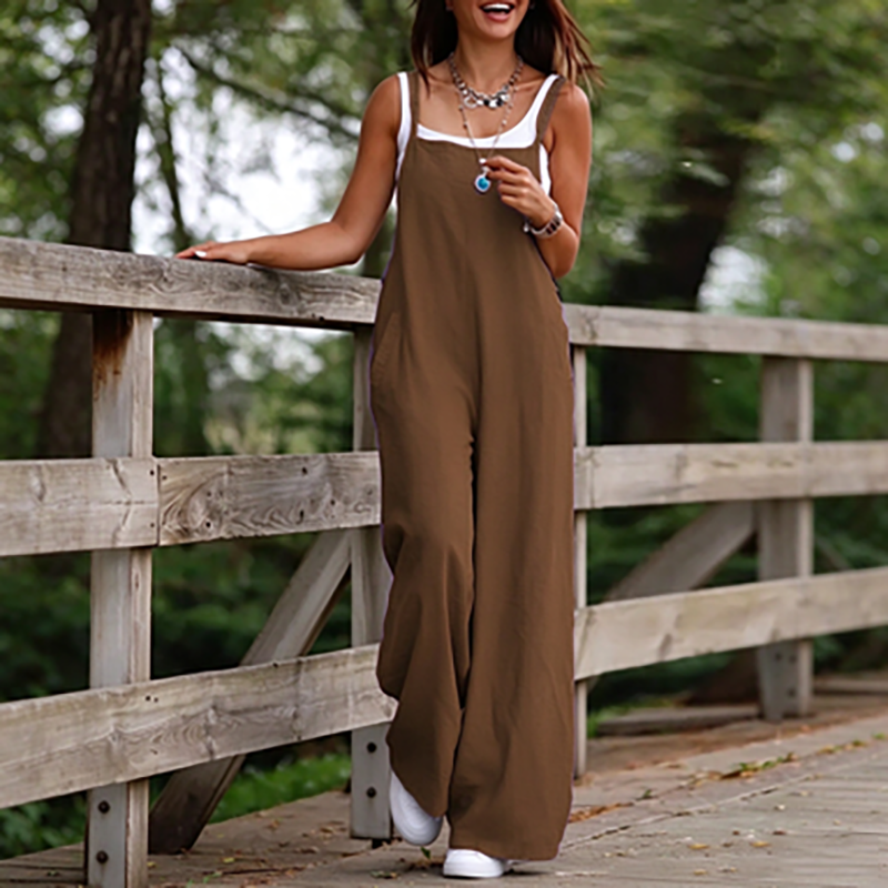 Women’s New Cotton-Linen Casual Jumpsuit (with Pockets)