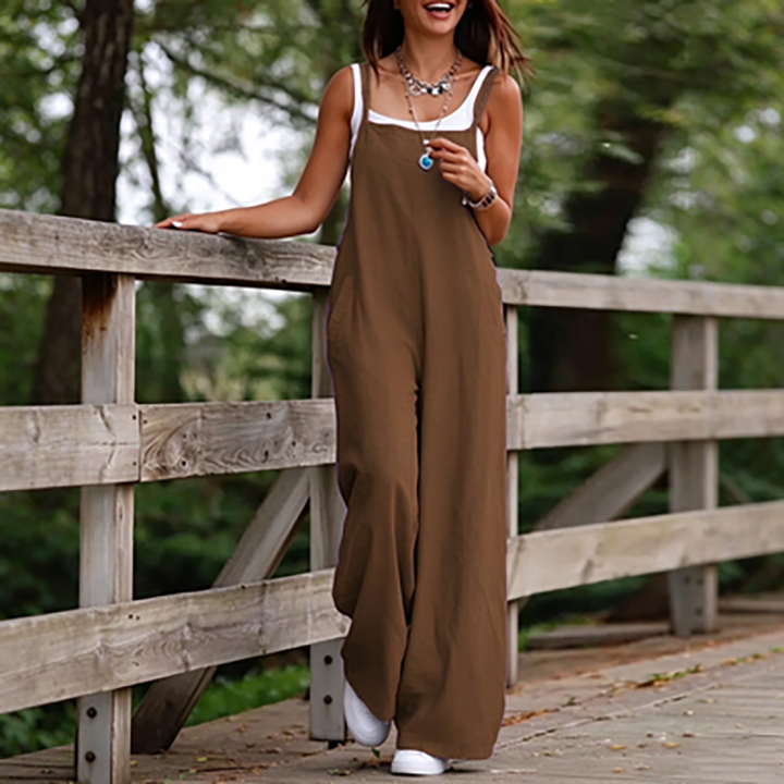 Women’s New Cotton-Linen Casual Jumpsuit (with Pockets)
