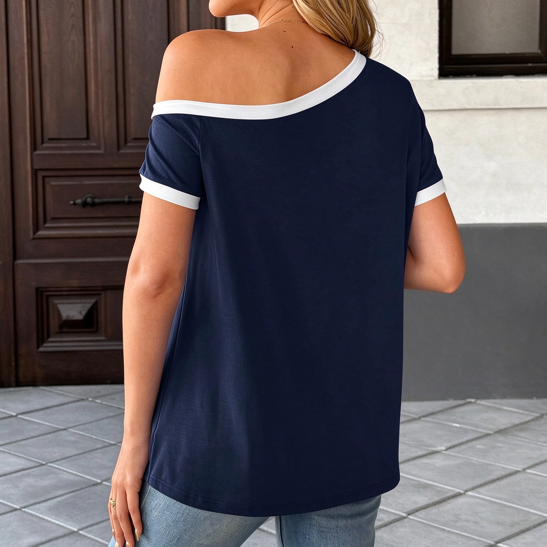 New off-the-shoulder short-sleeved T-shirt.