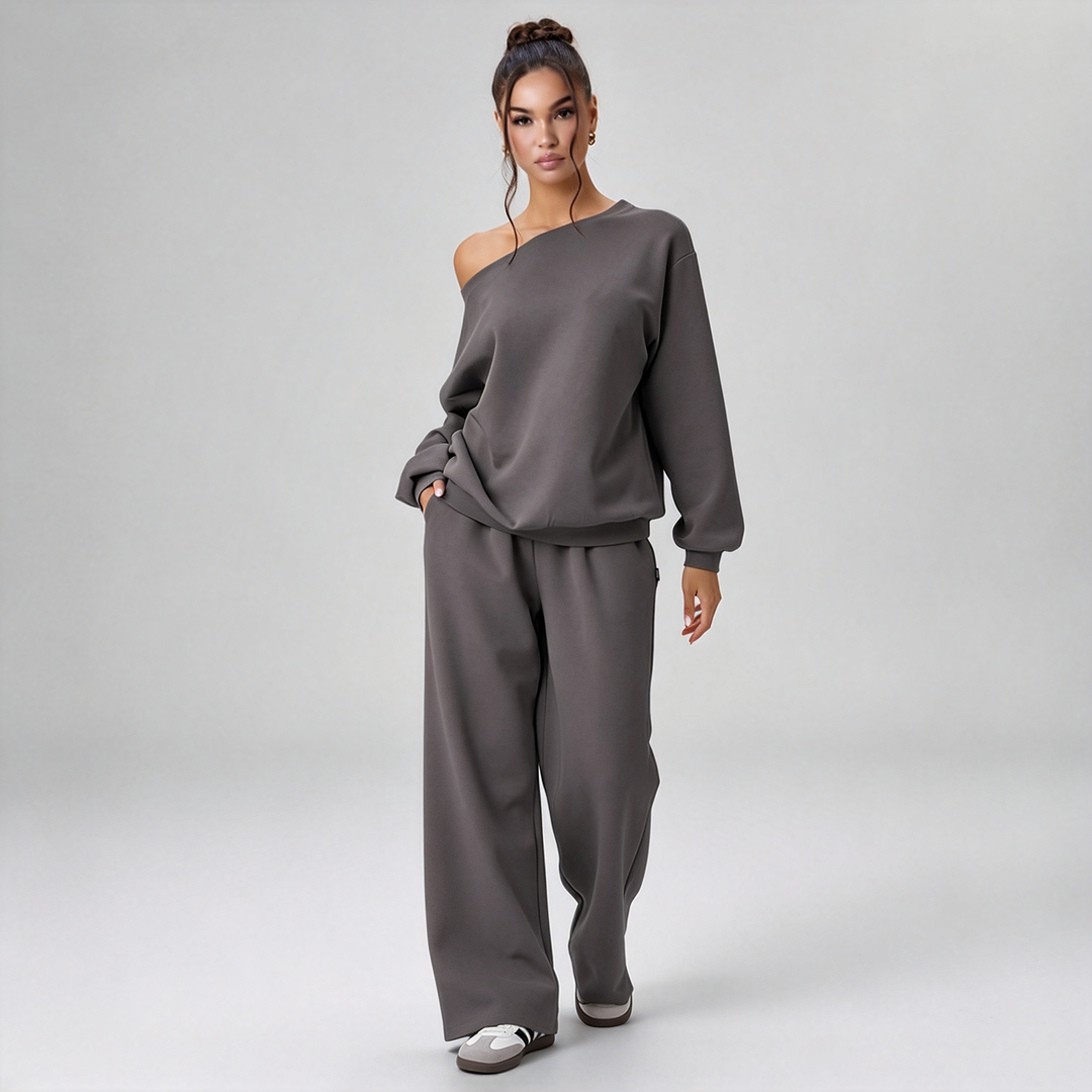 New Asymmetrical Off-Shoulder Casual Set for Autumn/Winter