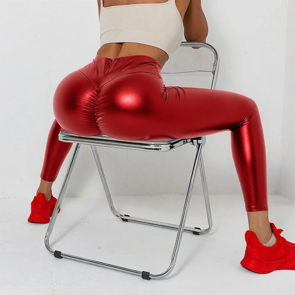 New Yoga Glossy Leather Capri Pants