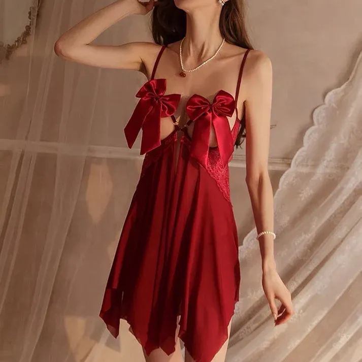 Sexy Spitze Versuchung Straps Pyjama Hohlschleife leidenschaftliches Nachthemd