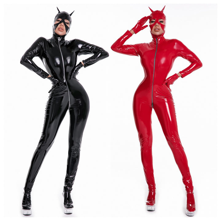 Catwoman-style patent-look PU bodysuit