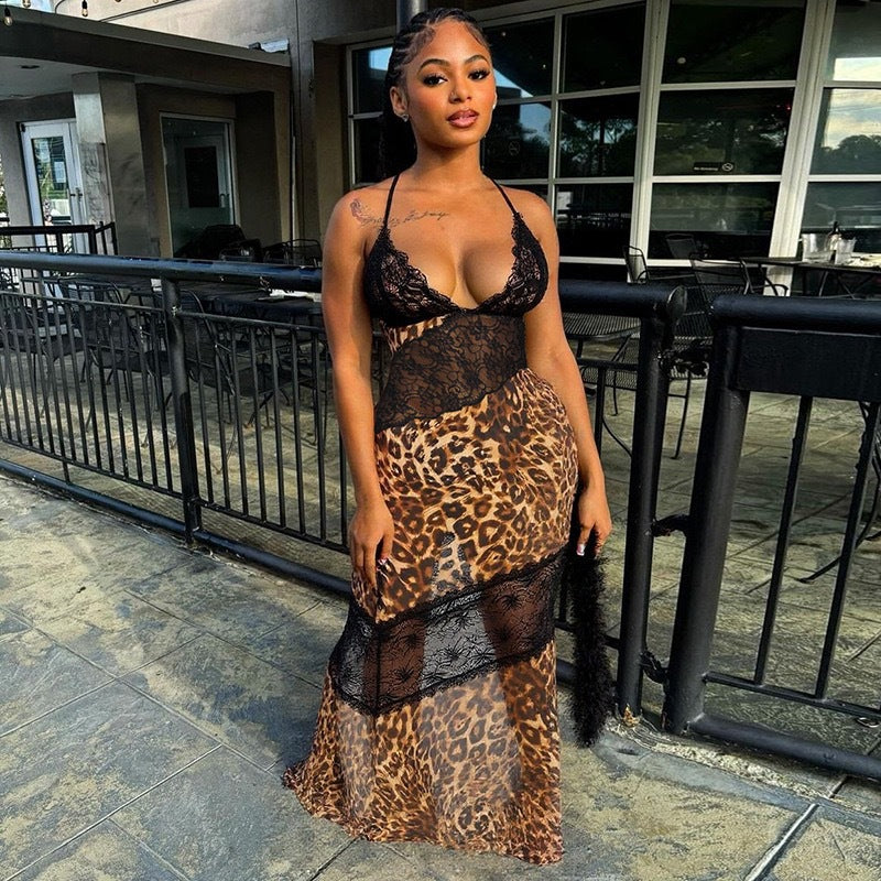 New leopard-print and lace patchwork fishtail skirt