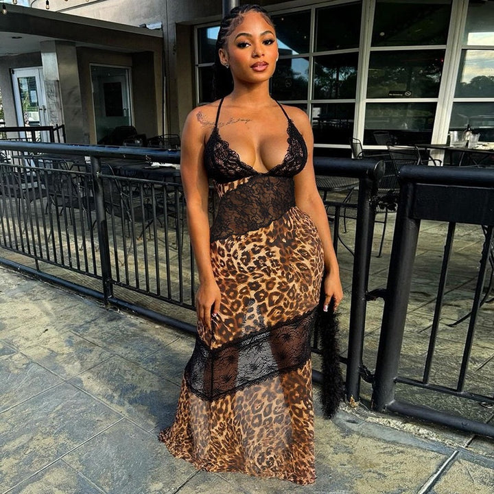 New leopard-print and lace patchwork fishtail skirt