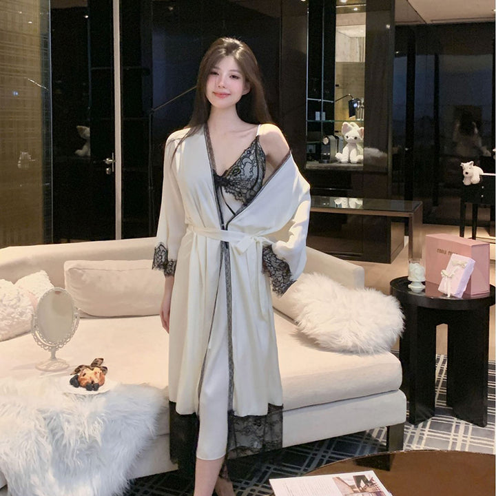 Lightweight ice-silk camisole nightgown, paired with a matching robe.