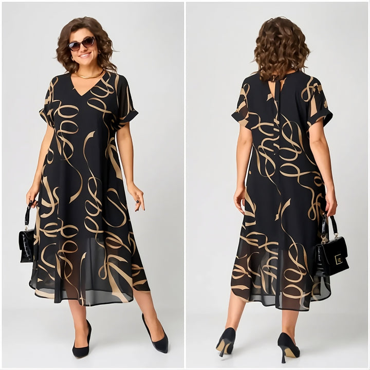 New Printed V-Neck Casual Unlined Maxi Dress