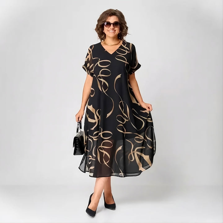 New Printed V-Neck Casual Unlined Maxi Dress